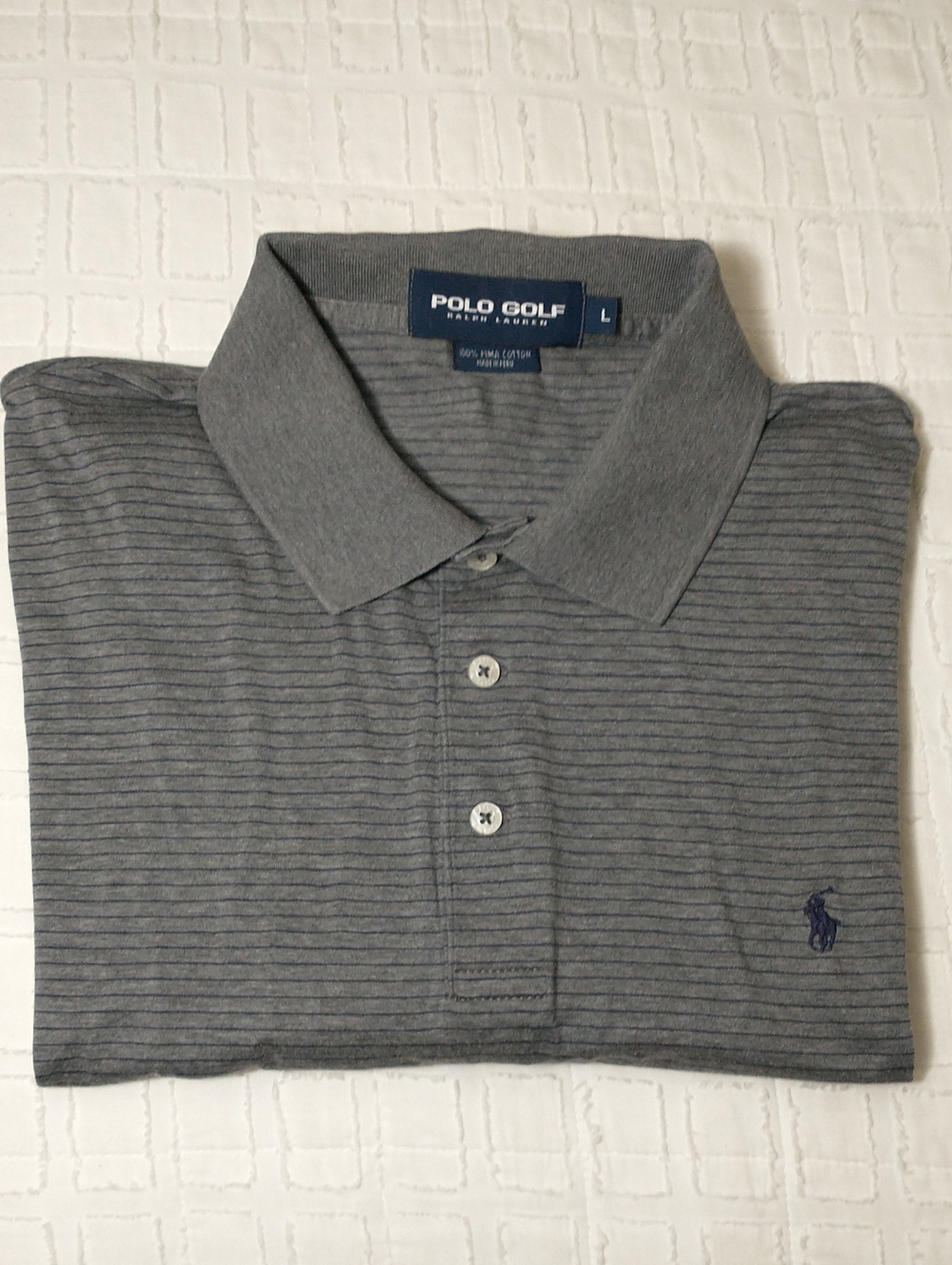 Polo Golf Ralph Lauren, Gray And Navy Striped, 100% Pima Cotton, Size Large